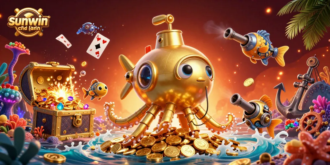 Experience excitement with sunwin chính hãng through a vibrant 3D casino scene filled with treasures.